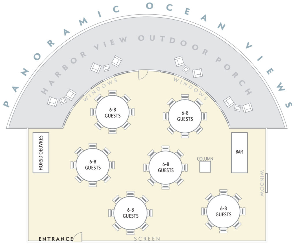 Image of a diagram of the Bar Harbor Inn Porcupine Room Floor Plan
